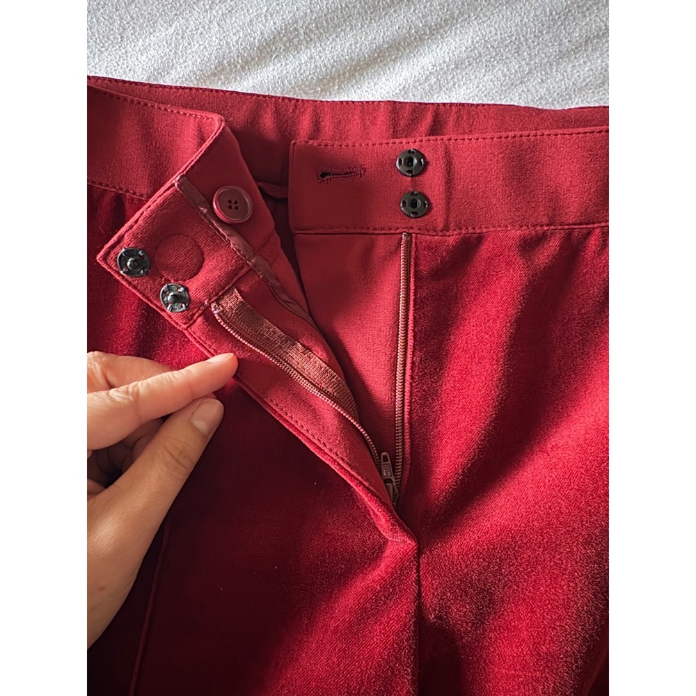 Akris Punto Velvet Trousers Women 6 Red Slim Leg Holiday Luxury Festive Designer - Picture 6 of 6